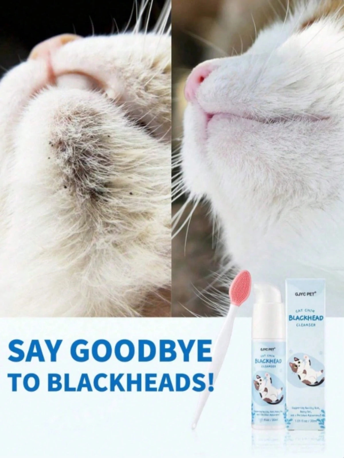 1.01 Fl Oz Cat Chin Acne Care Set- Removes Cat Chin Blackheads, Includes Cleansing Brush, Cruelty-Free, Keeps Cat Chin Soft & Fresh