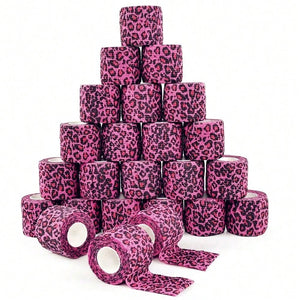 1-10pcs Pink Leopard Print Self-Adhesive Elastic Bandage, 5cm X 4.5m Self-Adhesive Wrap Tape, Suitable For Tattoo Grip, Wrist & Ankle Support And Sports Use