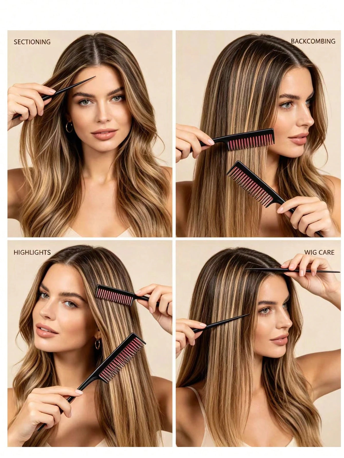 1/2/3pcs Luxury 3-In-1 Teasing Comb, Unisex- Suitable For Teasing, Back-Combing And Sectioning- Increases Volume For Fine, Thin Hair- Heat Resistant, Durable, Portable