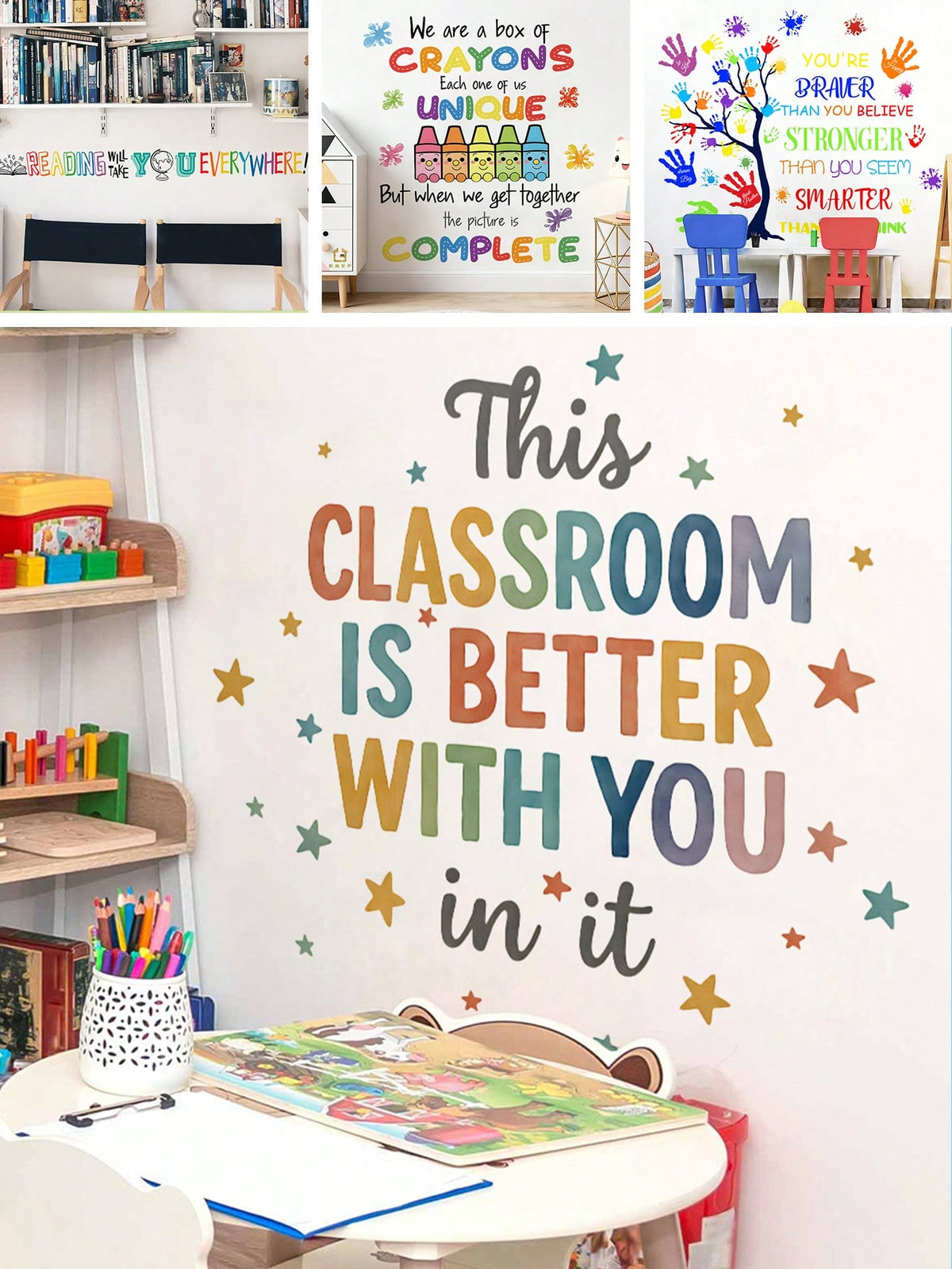 1/2 Sheets Back To School Classroom Wall Decals Kids Room Decor Self Adhesive Inspirational Quote Sticker Wall Art For Kindergarten Home School Decor​