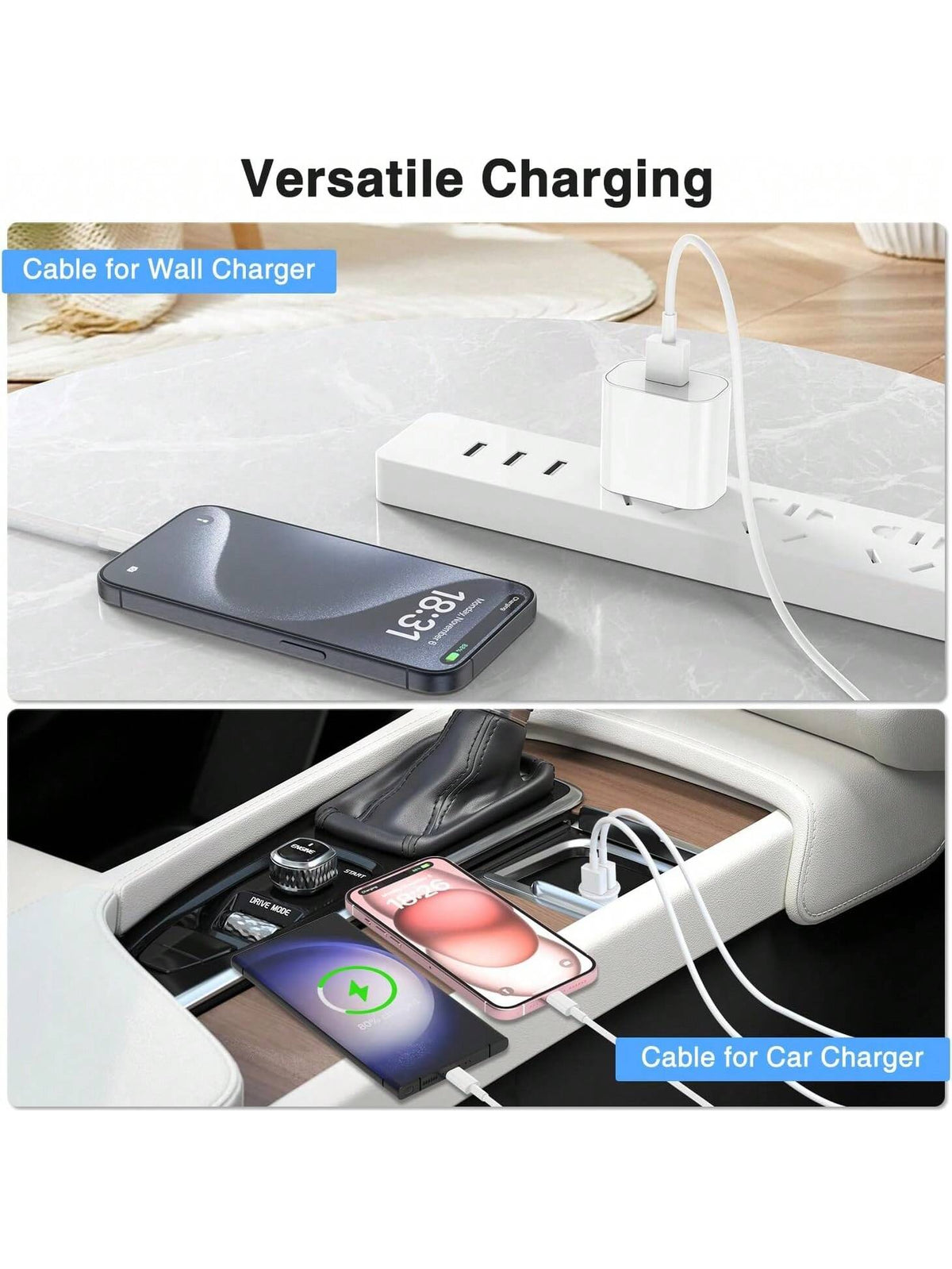 1-3pcs USB A To USB C Fast Charging Cable, 3ft/6ft Length Car Charger Type-C Cord, Compatible With IPhone 17/16/15 Pro/Pro Max/Plus, Galaxy S25/S24/S23/S22/S21/S20/S10/A55/A54 Flip Phones