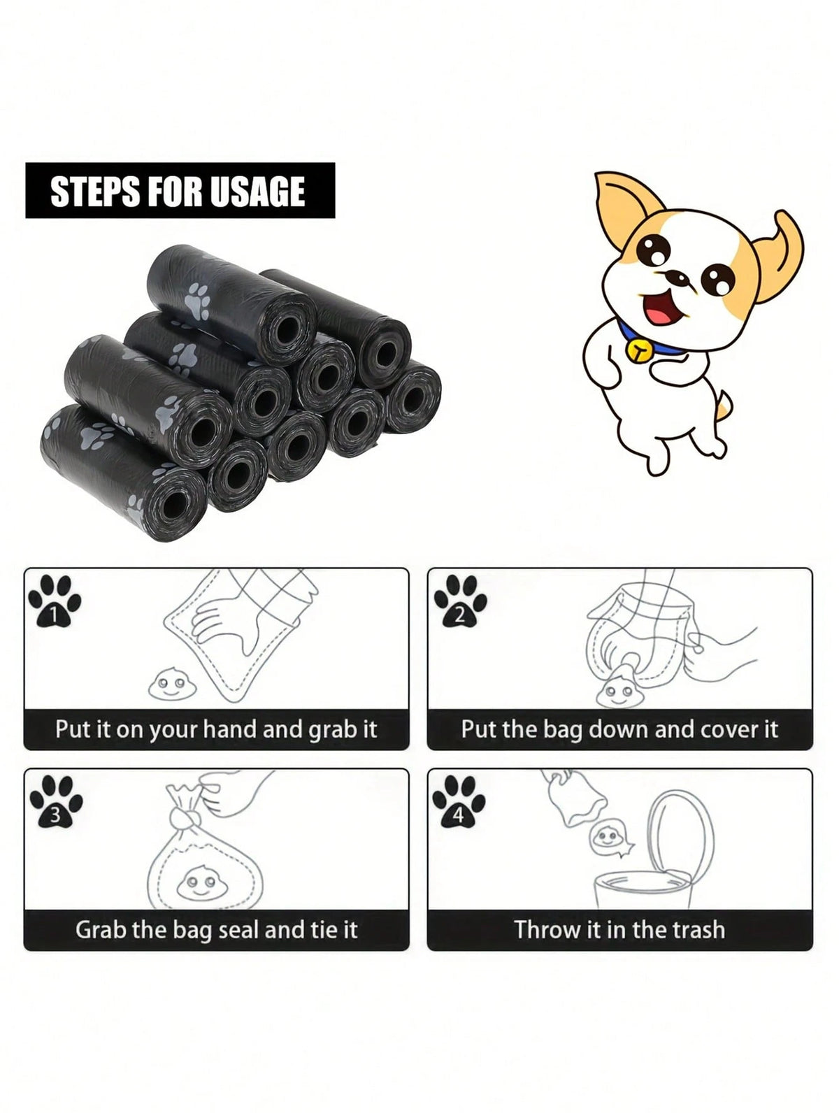 1/6/8/10/20/30/40/50 Rolls Anti-Leakage Pet Waste Bags- Thick & Durable, Effectively Controls Odor, Suitable For Sanitation, Food And Pet Cleaning