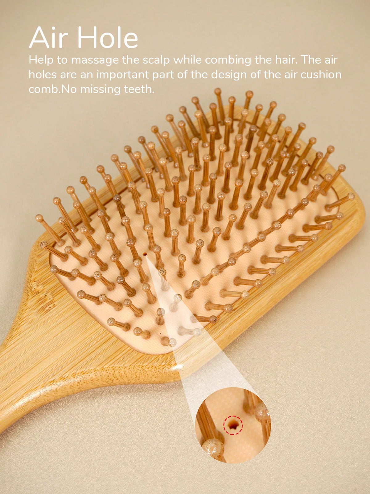 1 Pc Personalised Lily Flower Large Square Air Cushion Comb With Box, Bamboo Paddle Hair Brush With Handle, Natural Bamboo Comb Paddle Detangling Hairbrush, Suit For Women Men And Kids, Portable Detan