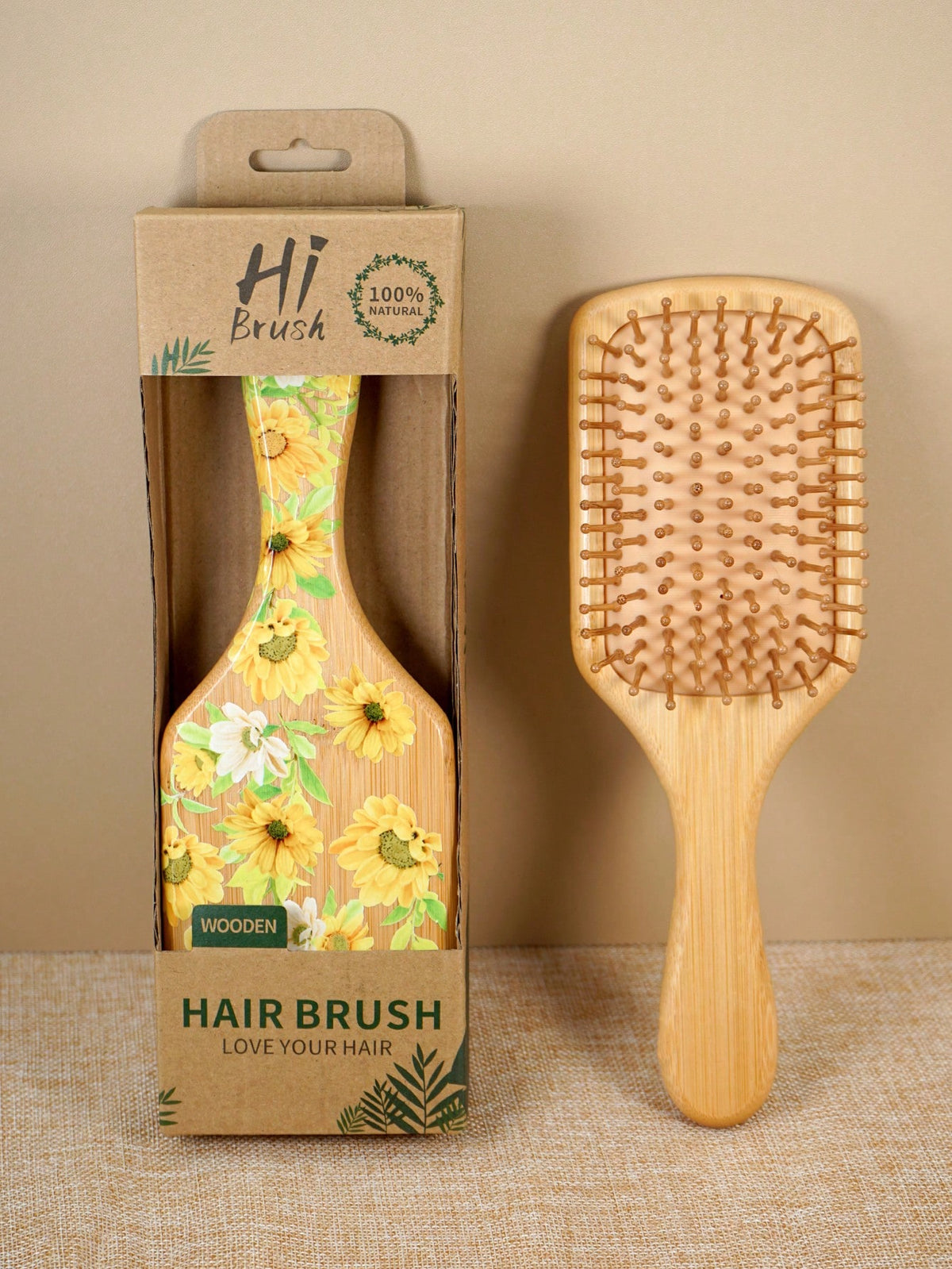 1 Pc Personalised Lily Flower Large Square Air Cushion Comb With Box, Bamboo Paddle Hair Brush With Handle, Natural Bamboo Comb Paddle Detangling Hairbrush, Suit For Women Men And Kids, Portable Detan
