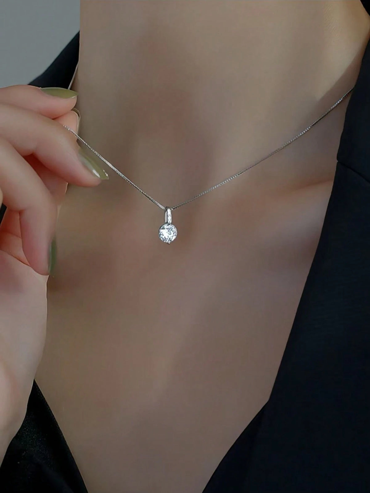 1 Piece Of Exquisite Women's Geometric Water Drop Clavicle Chain With Shiny Zirconia Sterling Silver Necklace Pendant Clavicle Chain Hypoallergenic Jewelry Valentine's Day Gift