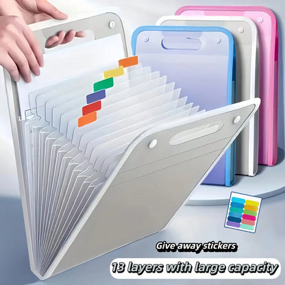 1 Portable Expanding File Folder Organizer- 13 Layers Large Capacity A4 File Storage Bag, Durable PP Plastic With Ergonomic Handle, Sky Blue & Pink Suitable For Office, Home Organization, Desktop Fil