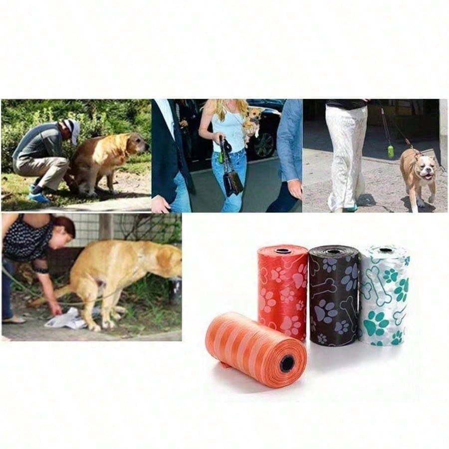 1 Roll Cute Paw Print Pattern Puppy Waste Bags, Easy-Tear Disposal Bags Compatible With Standard Dispenser, Essential Dog Stuff For Daily Walks