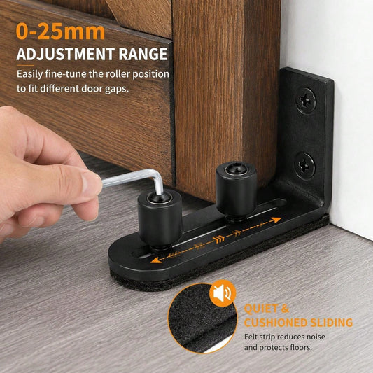 1 Set Adjustable Barn Door Floor Guide Rail With Dual Rollers, Embedded Wall-Mounted Fixed Roller Hardware, Suitable For Sliding Doors, No Damage To Floor