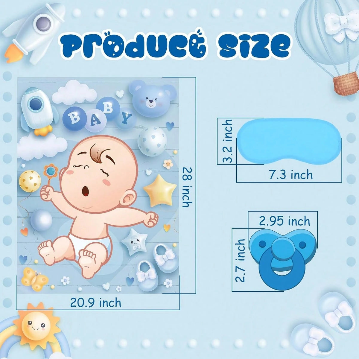 1 Set Baby Shower Games, Suitable For Guests, Includes Printed Poster, Eye Mask And Pacifier Stickers, Cute Pacifier Pin Game Props, Applicable For Gender Reveal And Birthday