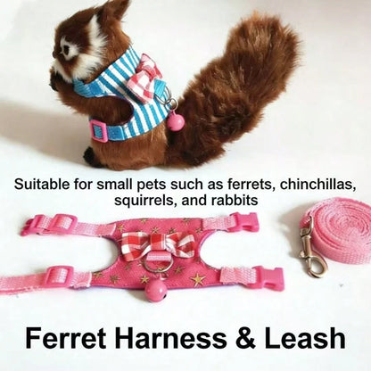 1 Set Pet Harness & Leaf Decor Outfit, With Bow Tie & Bell, Suitable For Guinea Pigs, Hamsters, Mice, Squirrels And Other Pets For Outdoor Walking, Vest