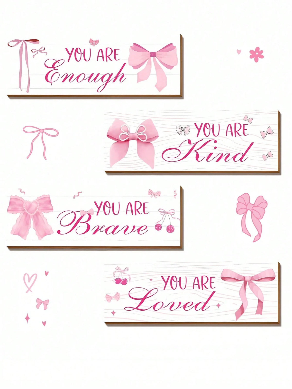 1 Set Pink Bow Wall Decor, Positive Quotes And Motivational Slogans Wooden Sign Plaque, Suitable For Baby Room, Princess Room, Bathroom, Office, Teen Girl Room And Children's Room Wall Decoration