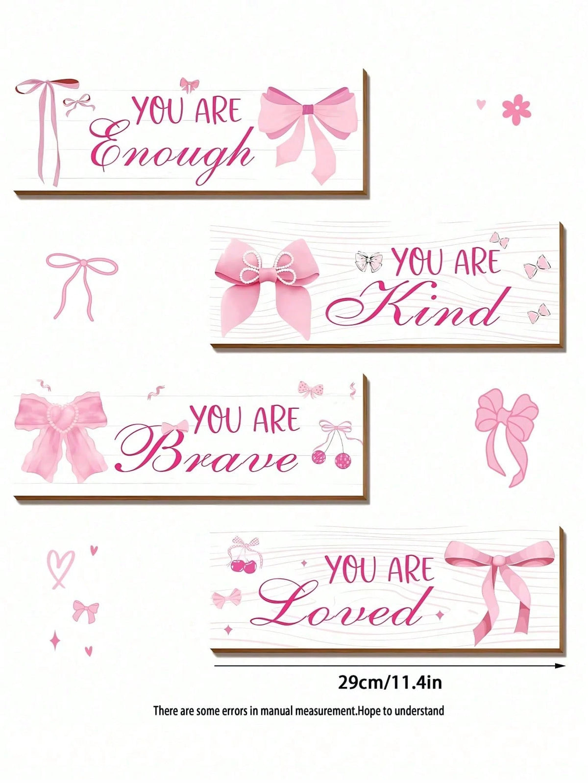 1 Set Pink Bow Wall Decor, Positive Quotes And Motivational Slogans Wooden Sign Plaque, Suitable For Baby Room, Princess Room, Bathroom, Office, Teen Girl Room And Children's Room Wall Decoration