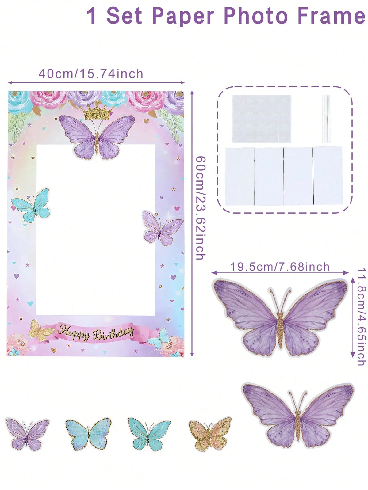 1 Set Pink & Purple Butterfly Paper Photo Frames, Butterfly Theme Party Supplies, Celebration Decorations, Butterfly Theme Party Favors, Photo Props, Butterfly Theme Birthday Party Decor, Baby Shower