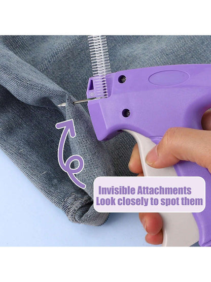 1 Set Portable Sewing Machine Accessories, Quilting Gun, Mini Sewing Gun, Micro Sewing Edging Gun, Clothing Micro Label Sewing Tool (1 Label Gun + 6 Needles + 500 White And 500 Black Snap Fasteners)