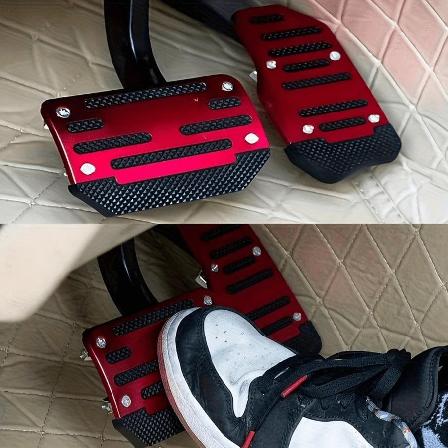 1 Set Red Alloy Automatic Pedal Cover With Anti-Slip Rubber, Wear-Resistant, Enhances Driving Safety, Suitable For Most Automatic Cars, SUVs And ATVs