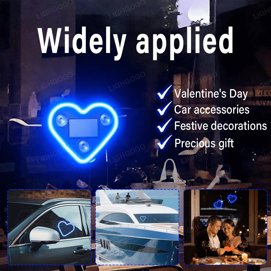1 USB Rechargeable Neon Heart Light, Neon Light With Multiple Soft Lighting Modes, Universal Interior Ambient Light For All Vehicles, Cute Dashboard Decorative Light, Ideal Gift For Car Enthusiasts, V