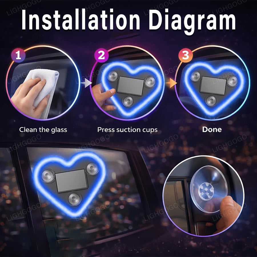 1 USB Rechargeable Neon Heart Light, Neon Light With Multiple Soft Lighting Modes, Universal Interior Ambient Light For All Vehicles, Cute Dashboard Decorative Light, Ideal Gift For Car Enthusiasts, V