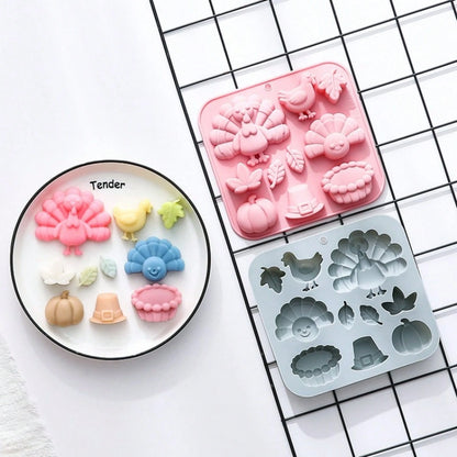 10-Hole Thanksgiving-Themed Silicone Mold, Suitable For Making Soaps, Candles, Resin And Plaster Crafts, And As A Collectible Gift.
