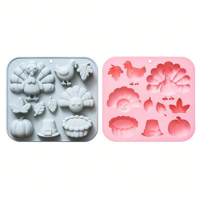 10-Hole Thanksgiving-Themed Silicone Mold, Suitable For Making Soaps, Candles, Resin And Plaster Crafts, And As A Collectible Gift.