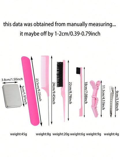 10pcs Hair Wig Styling Tool Kit Set (3pcs Comb Set, Eyebrow Brush, Small Brush, Pointed Comb, 6pcs Hair Clip, 1pc Magnetic Wristband, Stylist Organizer), Wig Styling Supply