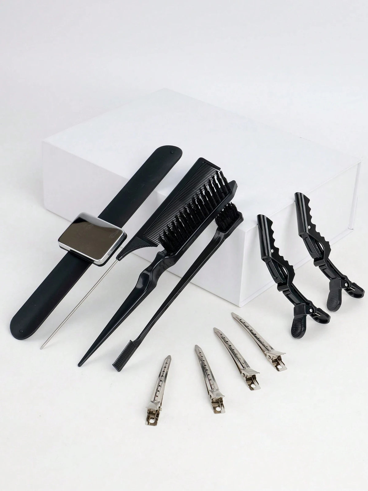 10pcs Hair Wig Styling Tool Kit Set (3pcs Comb Set, Eyebrow Brush, Small Brush, Pointed Comb, 6pcs Hair Clip, 1pc Magnetic Wristband, Stylist Organizer), Wig Styling Supply