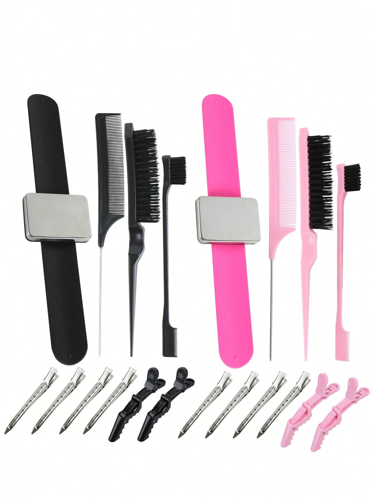 10pcs Hair Wig Styling Tool Kit Set (3pcs Comb Set, Eyebrow Brush, Small Brush, Pointed Comb, 6pcs Hair Clip, 1pc Magnetic Wristband, Stylist Organizer), Wig Styling Supply