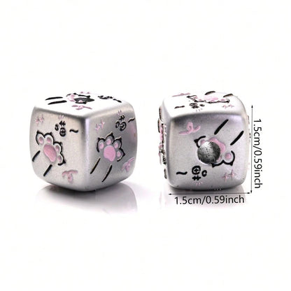 10Pcs Vintage Y2K Distressed Cube Beads, Pink Polka Dot/Star/Cat Print Decorative Beads, Suitable For Home Decor, DIY Jewelry Making And Other Creative Handicrafts