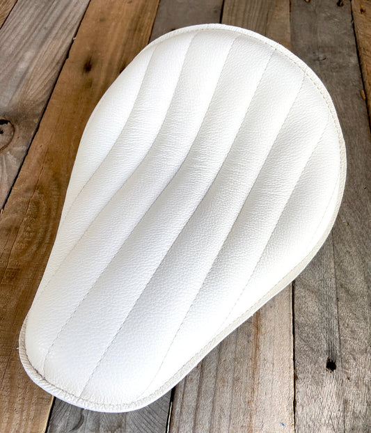 10x13" Seat Chopper Harley Sportster Bobber Bates White Tuck Roll Leather - Mother Road Customs
