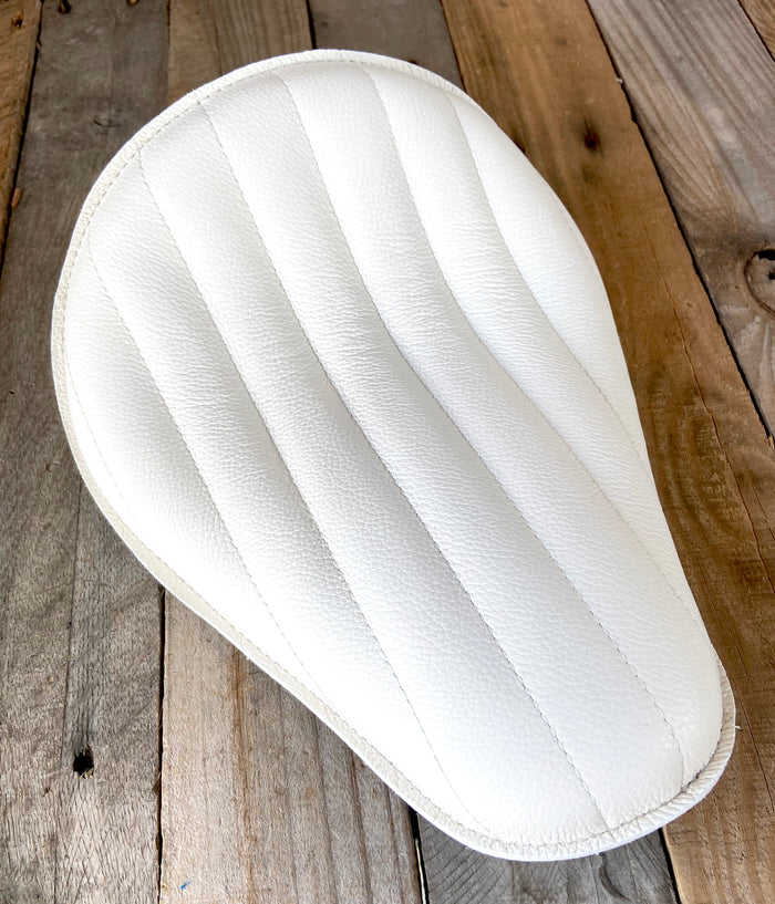 10x13" Seat Chopper Harley Sportster Bobber Bates White Tuck Roll Leather - Mother Road Customs
