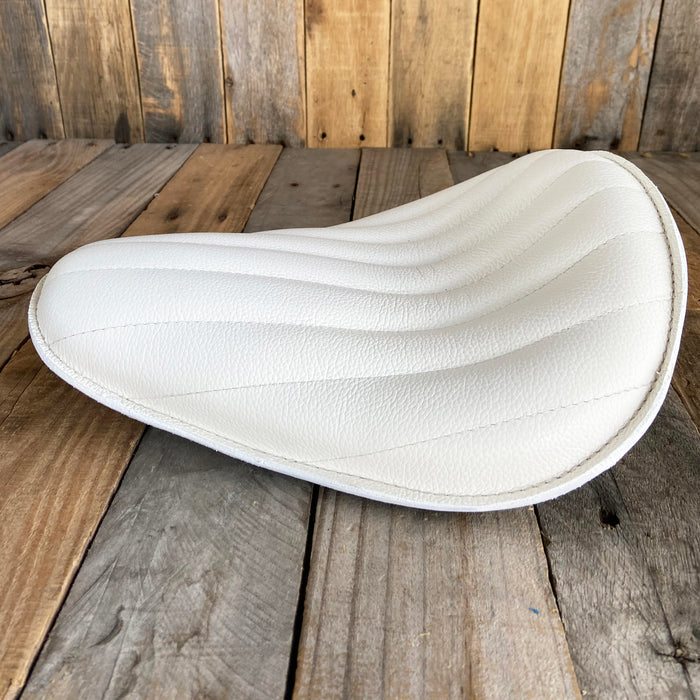10x13" Seat Chopper Harley Sportster Bobber Bates White Tuck Roll Leather - Mother Road Customs