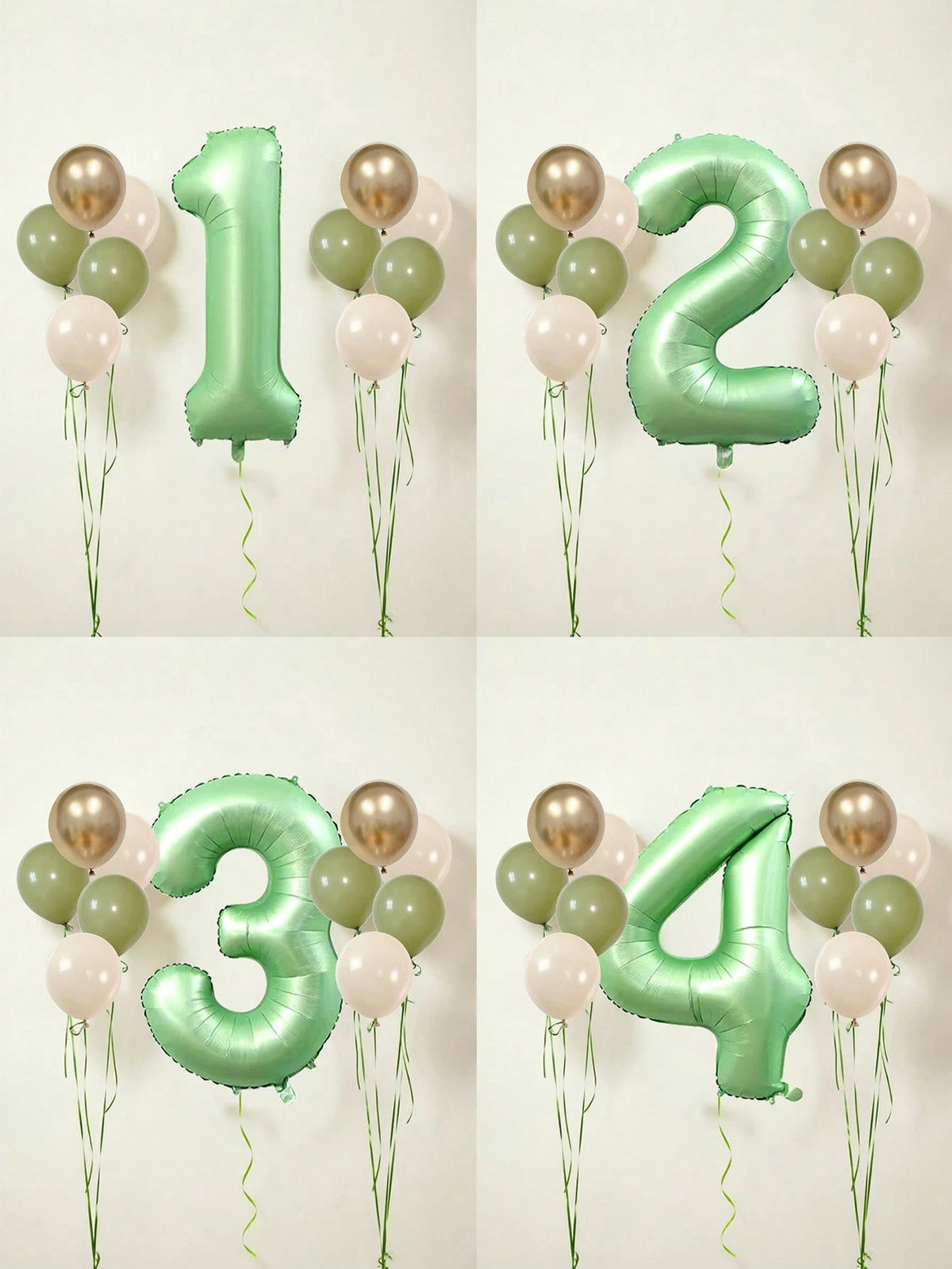 11pcs 40-Inch Number Balloon Set, Large Green 0-9 Number Foil Balloons, Avocado Green, Sand White, Metallic Gold Latex Balloons, Suitable For Birthday Party, Baby Shower, Anniversary, Home Party Decor