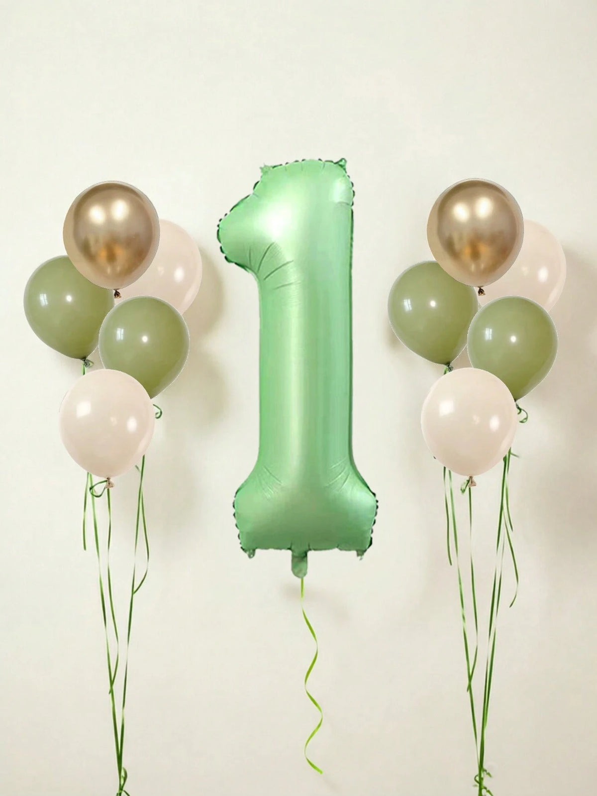 11pcs 40-Inch Number Balloon Set, Large Green 0-9 Number Foil Balloons, Avocado Green, Sand White, Metallic Gold Latex Balloons, Suitable For Birthday Party, Baby Shower, Anniversary, Home Party Decor