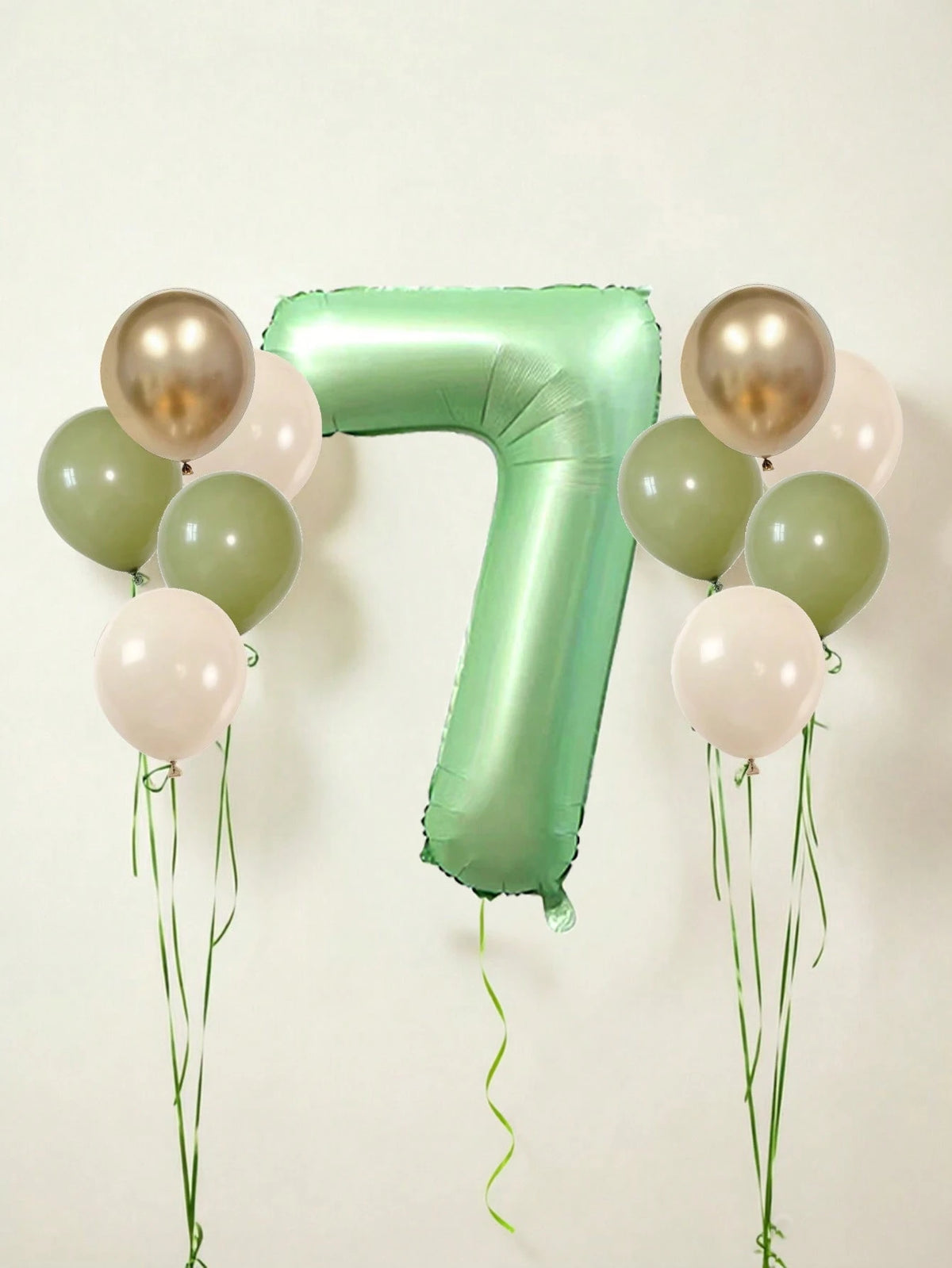 11pcs 40-Inch Number Balloon Set, Large Green 0-9 Number Foil Balloons, Avocado Green, Sand White, Metallic Gold Latex Balloons, Suitable For Birthday Party, Baby Shower, Anniversary, Home Party Decor