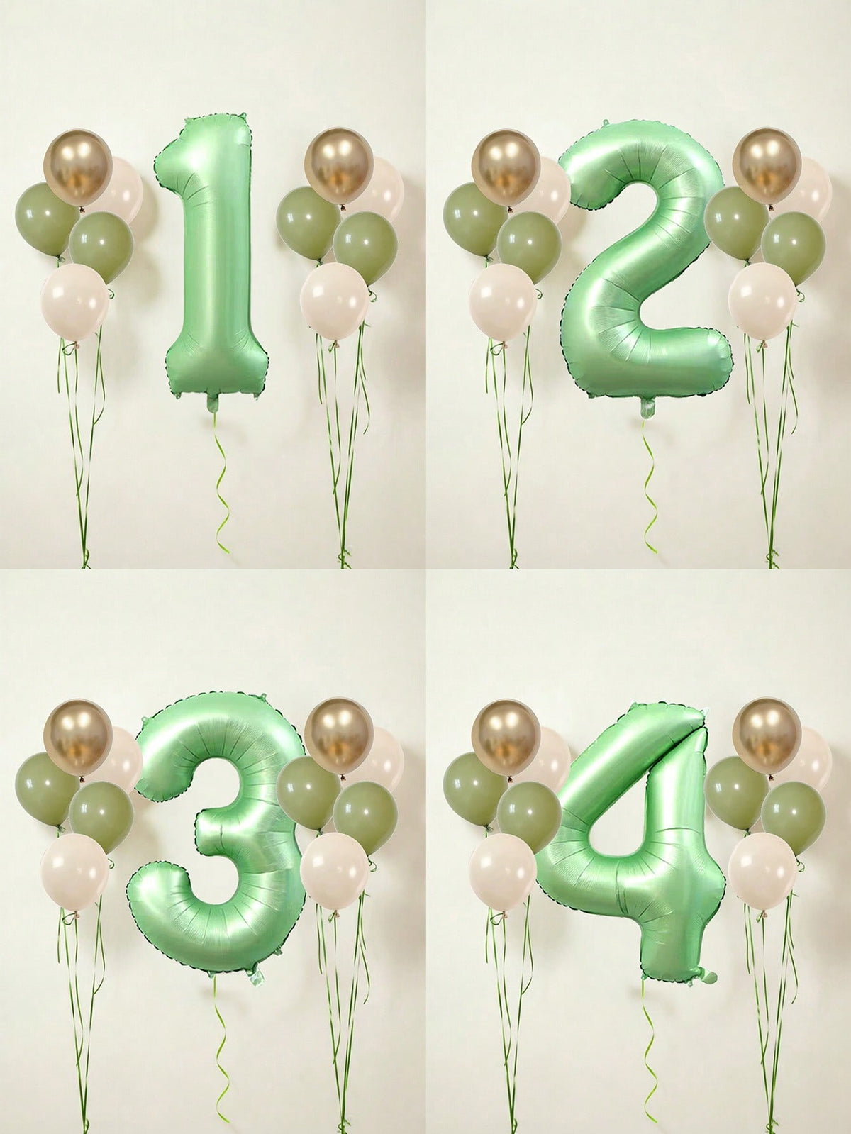 11pcs 40-Inch Number Balloon Set, Large Green 0-9 Number Foil Balloons, Avocado Green, Sand White, Metallic Gold Latex Balloons, Suitable For Birthday Party, Baby Shower, Anniversary, Home Party Decor