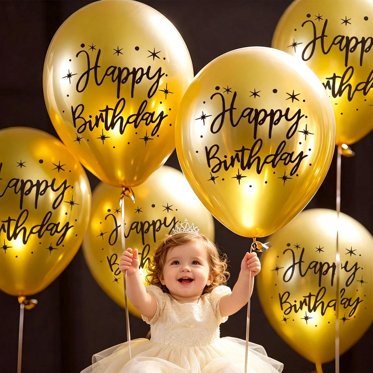 15pcs Golden Happy Birthday Latex Balloons, 10 Inch Birthday Celebration Balloons, Suitable For Baby Showers, Baby Showers, Birthday Parties