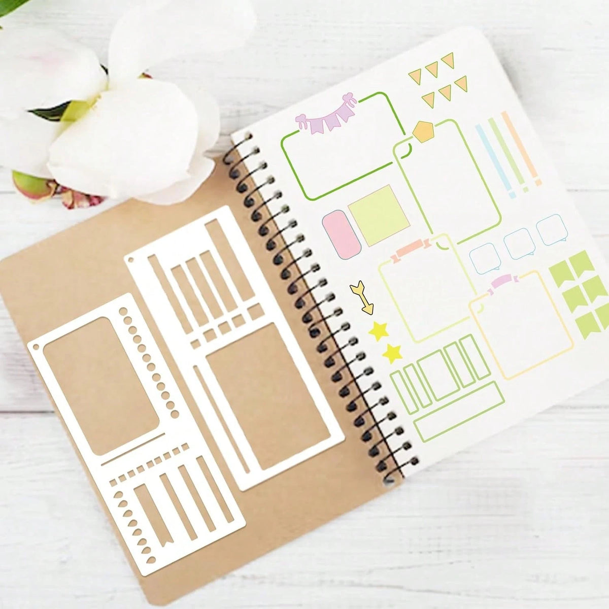 15Pcs Journal Stencils Planner Stencils Set For Scrapbooking Handmade Flexible Record Template Journal Stencil For Journaling Notebook Scrapbook Diary Checklist DIY Crafts(Planner15)