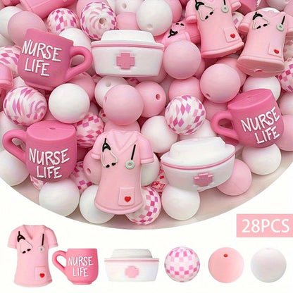18-Piece Nurse Series Silicone Bead Set, 15mm Round Beads With Colorful Patterns, Used For DIY Jewelry Making, Bracelets, Necklaces, Bead Pens, Keychains, And Handicrafts- Beads & Bead Assortments
