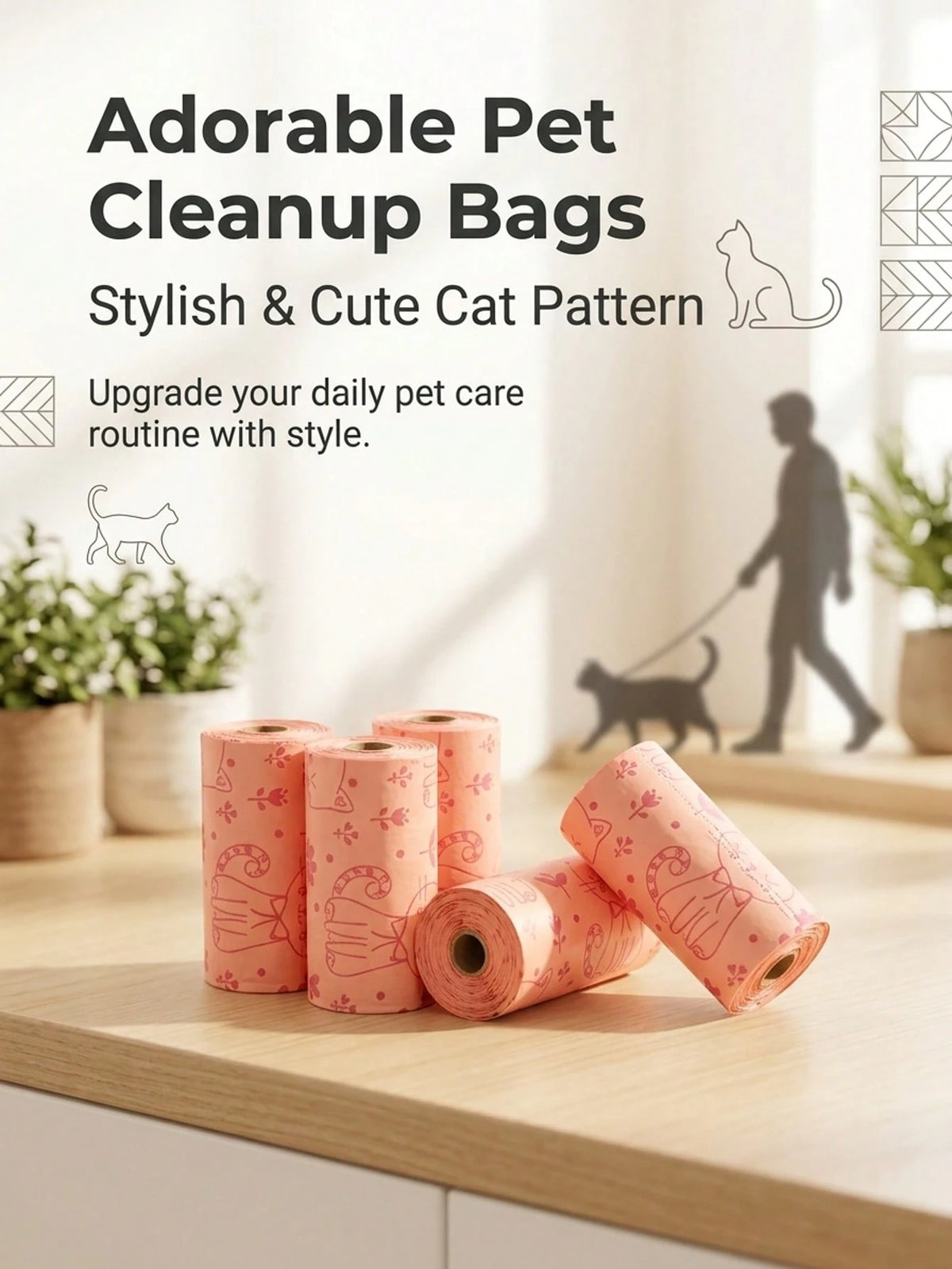 180pcs Cute Cat Printed Pet Poop Bags, Heavy Duty Lemon Scented Dog Waste Bags For Daily Walking, Leak-Proof Easy Tear Waste Disposal Bags