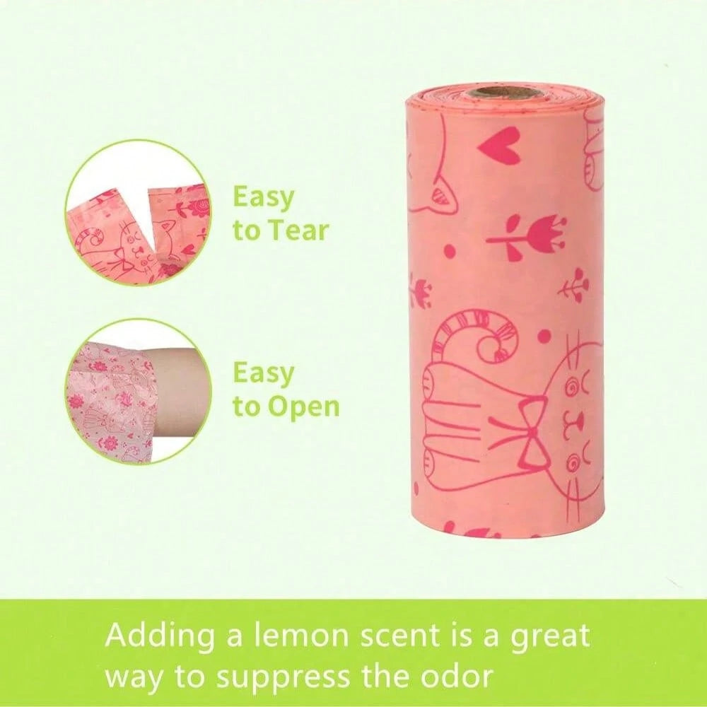 180pcs Cute Cat Printed Pet Poop Bags, Heavy Duty Lemon Scented Dog Waste Bags For Daily Walking, Leak-Proof Easy Tear Waste Disposal Bags