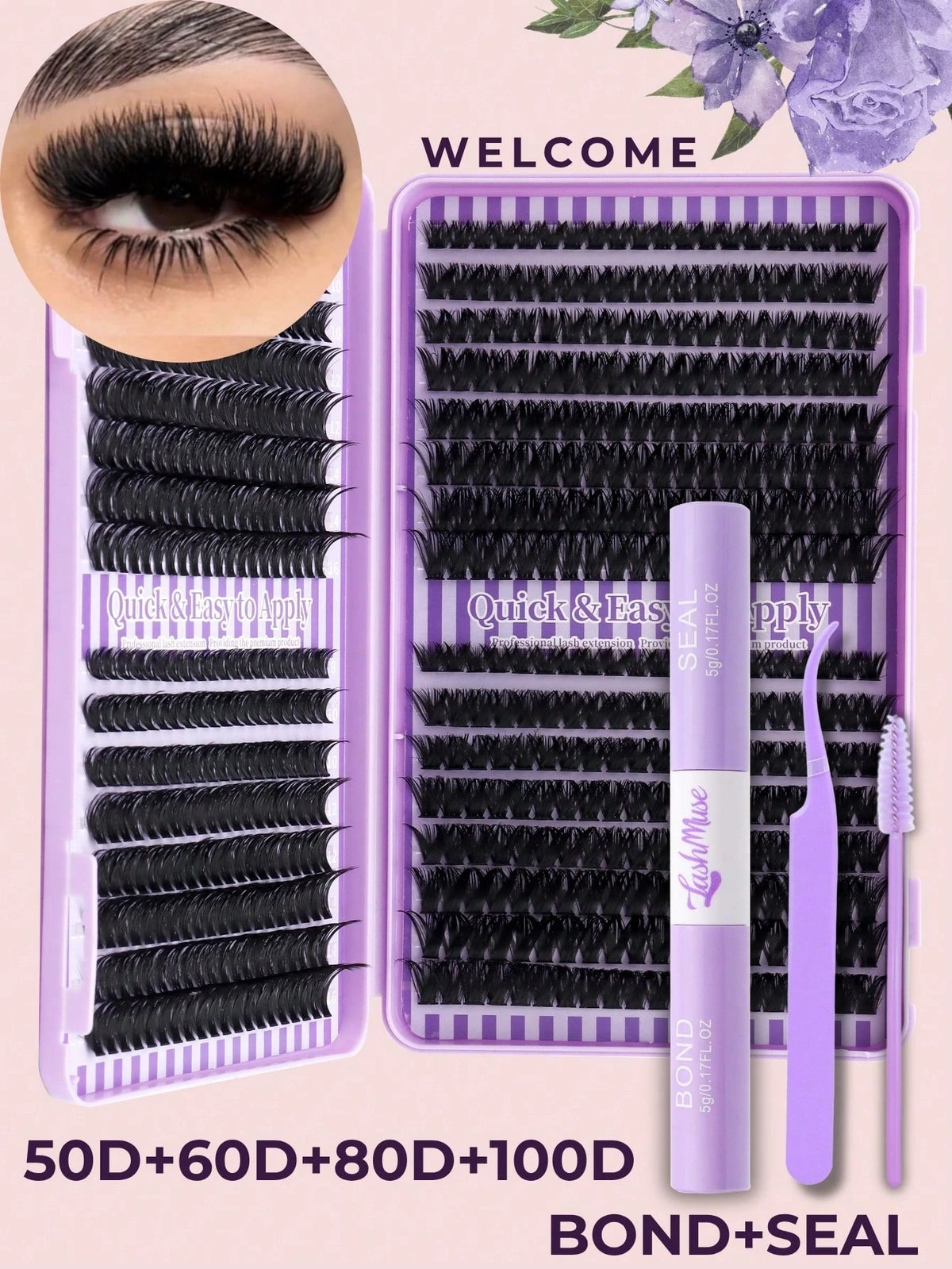 1BOX/2BOXES 640PCS/1280PCS Lash Cluster Set, Individual Cluster Lashes, D Curl, DIY False Lashes,50D+80D+100D+120D Mixed Density, Mink-Like Hair, Includes Eyelash Glue,Tweezers,Brush,Christmas, Party