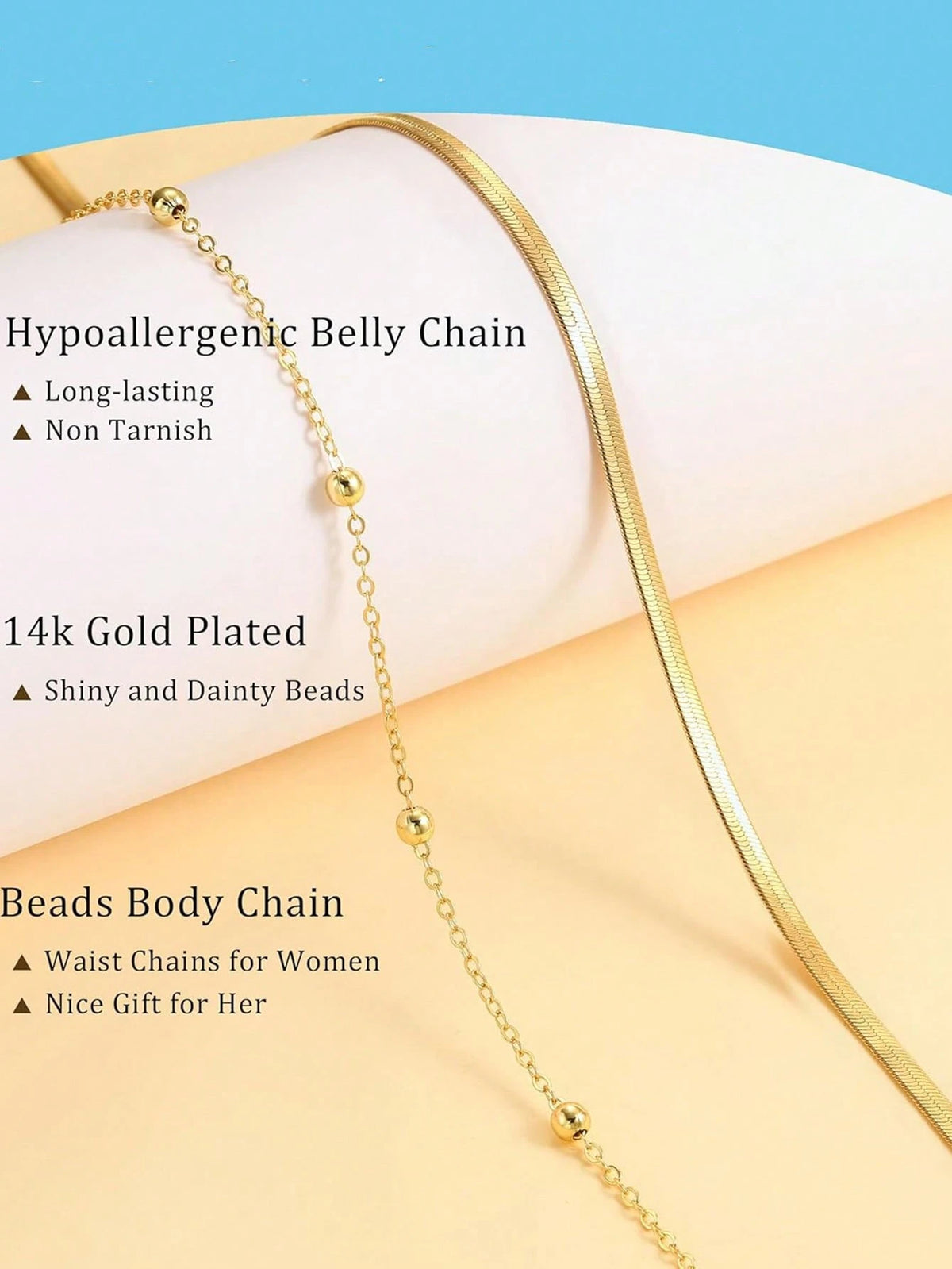 1pc 14K Gold Plated Women's Waist Chain, Layered Belly Waist Belt Chain, Beach Waist Chain, Waterproof Snake Cuban Style Body Chain, Summer Jewelry