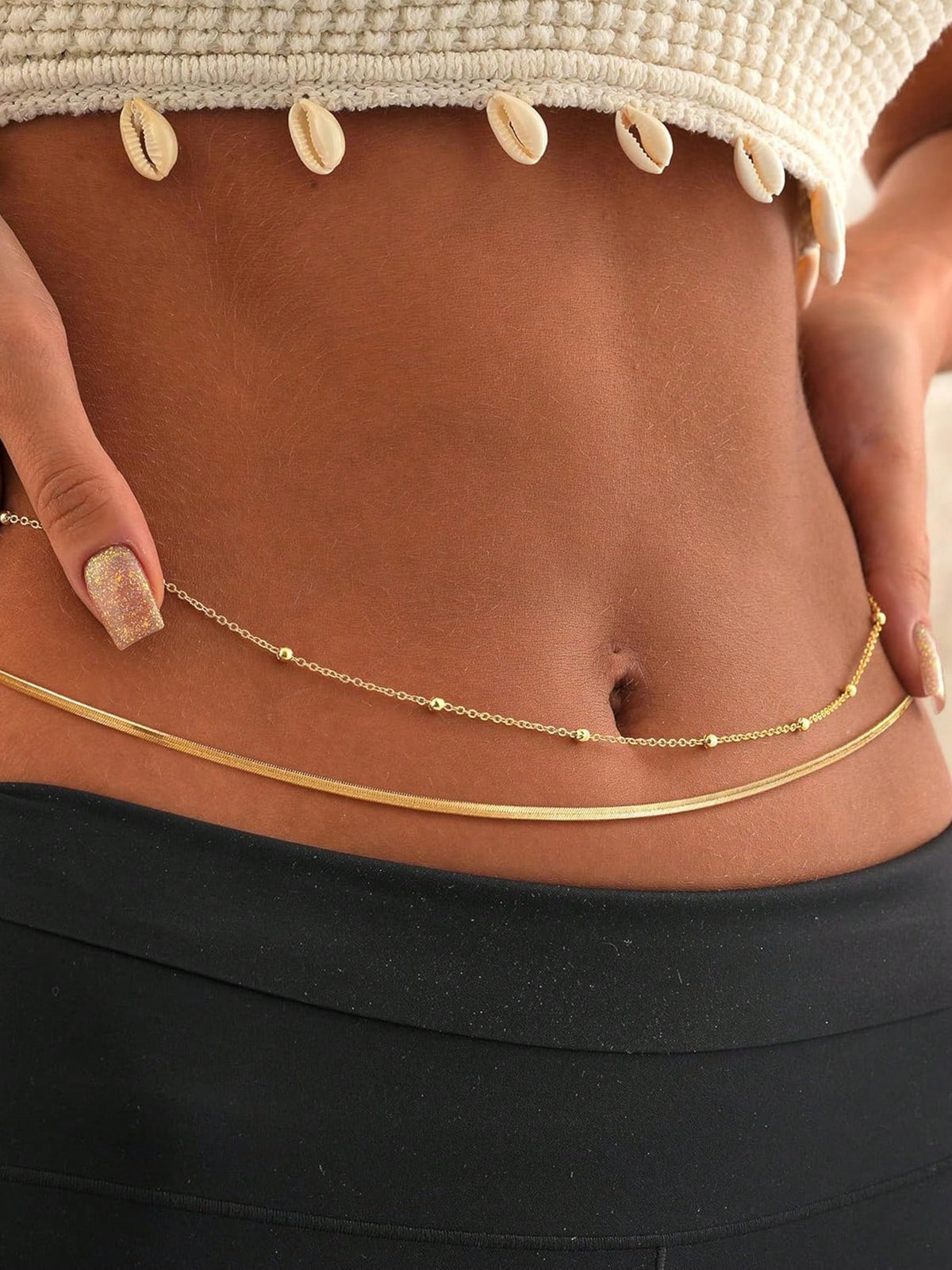 1pc 14K Gold Plated Women's Waist Chain, Layered Belly Waist Belt Chain, Beach Waist Chain, Waterproof Snake Cuban Style Body Chain, Summer Jewelry