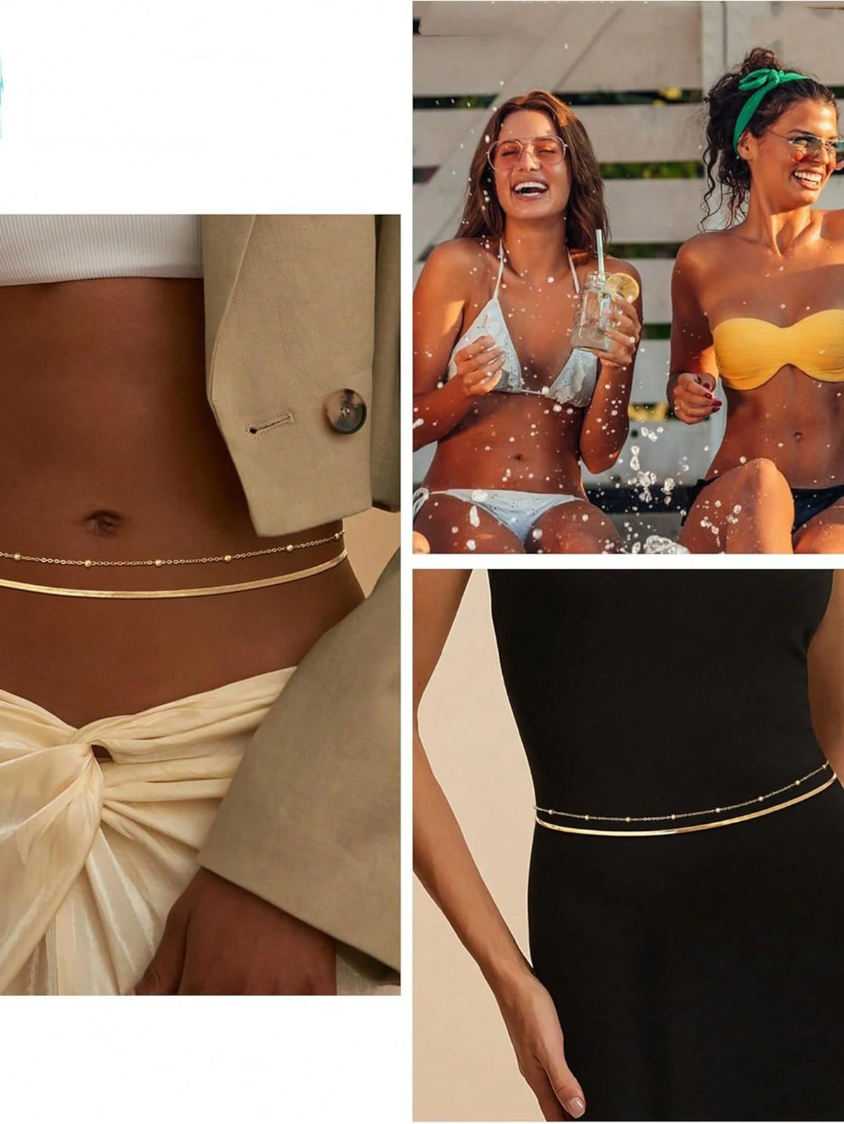 1pc 14K Gold Plated Women's Waist Chain, Layered Belly Waist Belt Chain, Beach Waist Chain, Waterproof Snake Cuban Style Body Chain, Summer Jewelry