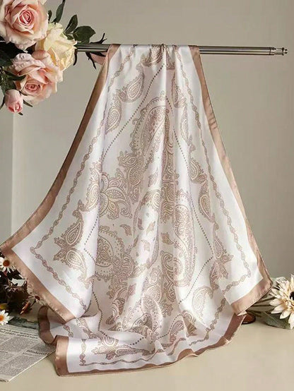 1pc Bohemian Style Square Silk Satin Scarf For Women, Can Be Used As Headscarf, Neck Scarf, Hair Tie, Fashion Headwear, Shawl, Suitable For Daily Casual Wear, Vacations, Parties, Etc., Perfect For Spr