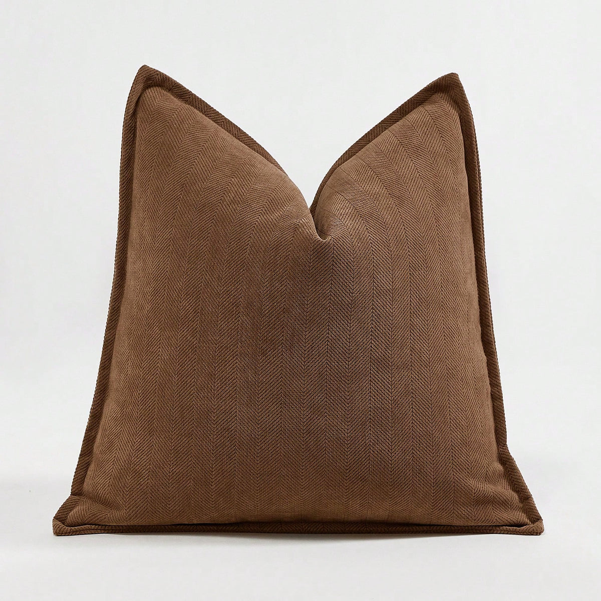 1pc Camel Herringbone Piped Cushion Cover, Modern Luxurious Soft Chenille Piped Decorative Pillow Sham, Suitable For Sofa, Bed, Bedroom, Office, Hotel, All Season