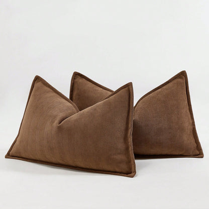 1pc Camel Herringbone Piped Cushion Cover, Modern Luxurious Soft Chenille Piped Decorative Pillow Sham, Suitable For Sofa, Bed, Bedroom, Office, Hotel, All Season