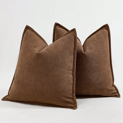 1pc Camel Herringbone Piped Cushion Cover, Modern Luxurious Soft Chenille Piped Decorative Pillow Sham, Suitable For Sofa, Bed, Bedroom, Office, Hotel, All Season