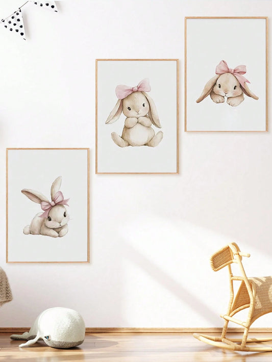 1pc Canvas Wall Art- Baby Rabbit Theme Decor For Children's Room, Forest Rabbit Theme Decor For Baby Girl's Room, Wall Art For Kids Room, Easter Decoration Poster, Spring Art Supplies For Children's