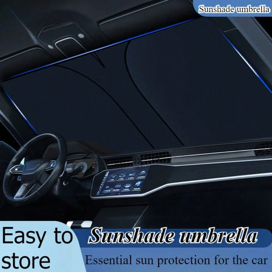 1pc Car Front Windshield Sun Shade, Retractable Sunshade, Heat Insulation, Anti-UV, Trapezoid Shape, Large Size