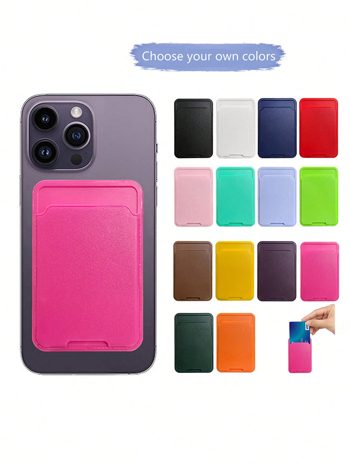 1pc Card Holder Back Cover Phone Case, Solid Color Leather Texture Independent Card Slot, For ID/Bank/Bus Card, Self-Adhesive Card Slot Design For Check ID Business Card, Gifts For Mother, Family, Fri